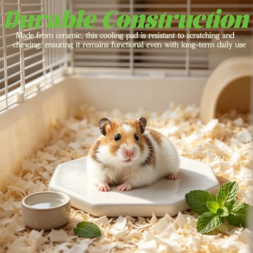 Hamster Cooling Ceramic Plate, Octagon Marble Pattern Cooling Bed for Small Animals, Summer Heat Relief Pad for Hamsters