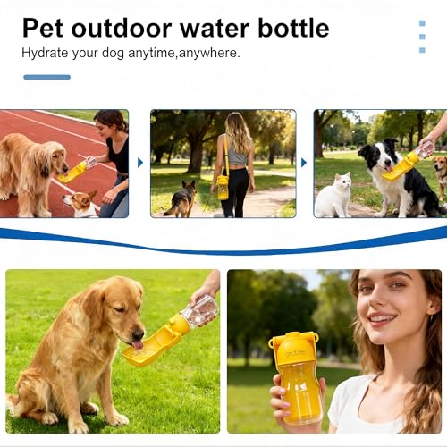 Amerisun Dog Water Bottle, 16.9 OZ Collapsible Leak-Proof Pet Water Bowl | Collapsible Water Bottle,Suitable for Dog, Cat, Puppy, Guinea Pig, Hamster & Bunny. Ideal for Walking, Hiking (yellow) - color: yellow