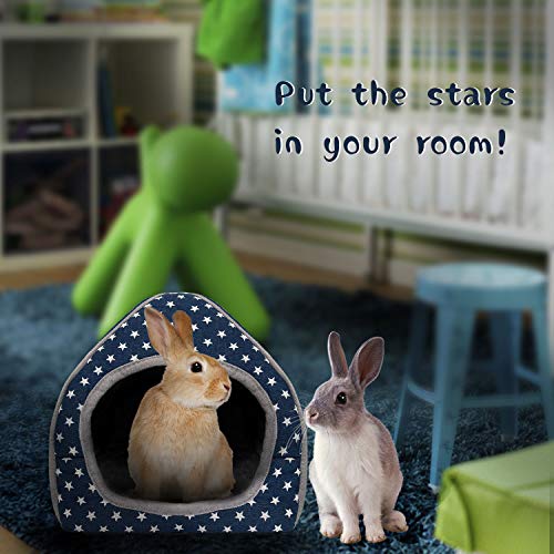 BWOGUE Guinea Pig Bed Hideout, Washable Hamster Cave for Small Animals | Removable Cushion for Cleaning, Warm Fleece Nest, Washable Bed, 10.23 x 10.23 x 11 in, Dwarf Rabbits Hedgehogs - color: Blue