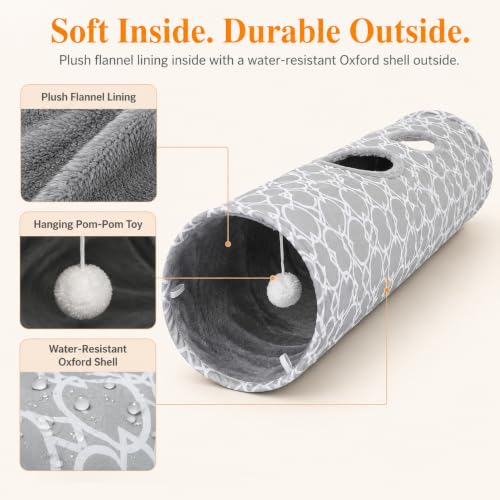 Geometric Straight Cat Tunnel with Plush Inside,Cats Toys Collapsible Tunnel Tube with Balls, for Rabbits, Kittens, Ferrets,Puppy,Diameter 11.8 Inch - size: Extra Large Straight Tunnel