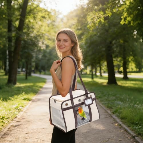 Sanmoncare Airline Approved Bird Carrier for Parrots, Travel Bird Cage | Carrier for Cockatiels Conures Small Birds, Portable Pet Carrier Bag with Removable Tray, Breathable Mesh Windows, White - color: Sleek White