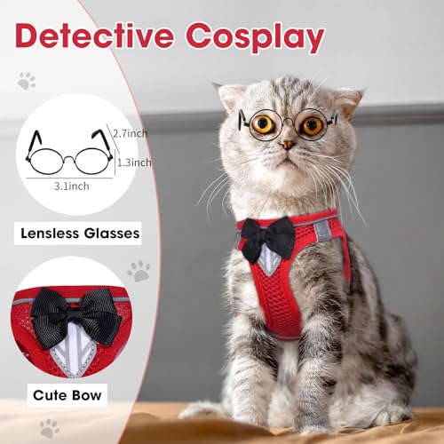Cat Vest Harness and Leash Set, Escape Proof Kitten Harness Red XS | Safe Reflective Strips, Adjustable Easy Wear Kitty Harness, Sturdy Clip Buckle, Breathable Mesh , for Kitty Puppy Bunny Walks - color: Red, size: XS