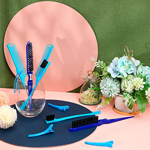 Remerry Hair Brush Set, 12 Pieces Nylon Brushes for Women & Girls - Including 3 Row Salon Teasing Brush, Double Sided Hair Edge Brush, Smooth Comb Grooming, Rat Tail Combs & Duckbill Clips - Blue - color: Blue