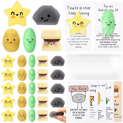 HyDren 60 Set Inspirational Stress Ball Gifts Bulk Back to School Gifts Kawaii Squeeze Stress Relief Ball Employee Appreciation Motivational Cards Cute Fidget Toys for Coworker Adult (Mixed Style) - style: Mixed Style