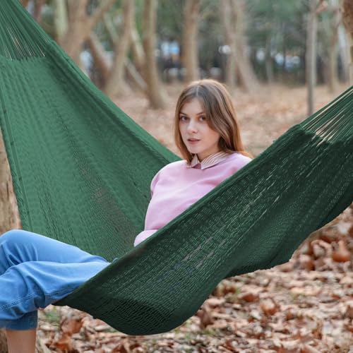 Handwoven Rope Mayan Hammock for Outside, 600 lbs Capacity | 2 Person, Portable Carrying Bag, Easy-Used Tree Straps, Carabiners, Soft Fabric, Patio (Forest Green, X-Large) - color: Forest Green, size: X-Large