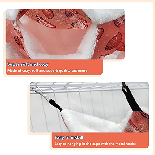 LEFTSTARER Triple-Layer Sugar Glider Hammock Small Pet Animal Cage Accessories Bed for Rat Guinea Pig Ferret Hamster Chinchilla Playing Sleeping (1pcs Grey &1pcs Strawberry) - color: 1pcs Grey &1pcs Strawberry