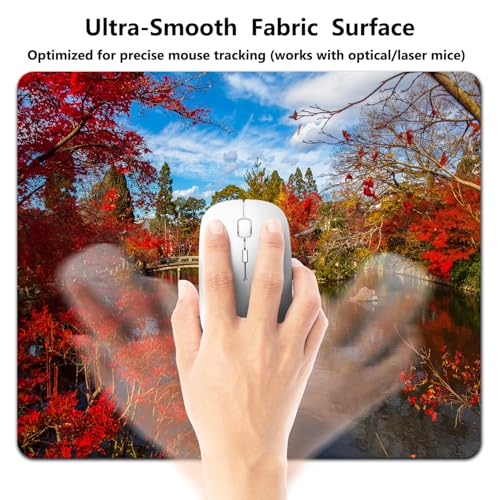 Autumn Red Maple Reflecting Pond Mouse Pad, Temple Garden Zen Desk Mat | 9.5"x 7.9", Japanese Kyoto Fall Foliage Scenery Blue Sky Nature Landscape, Cute Smooth & Anti-Slip Mousepad - color: Colorful Design Wknoon-Art 23