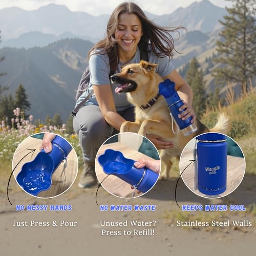 Stainless Steel Dog Travel Water Bottle, Vacuum Insulated Portable Dog Water Dispenser, Large Bottle with Drink Cup On The Go, Outdoor Walking, Hiking, Travel (Cobalt, 22oz) - color: Cobalt
