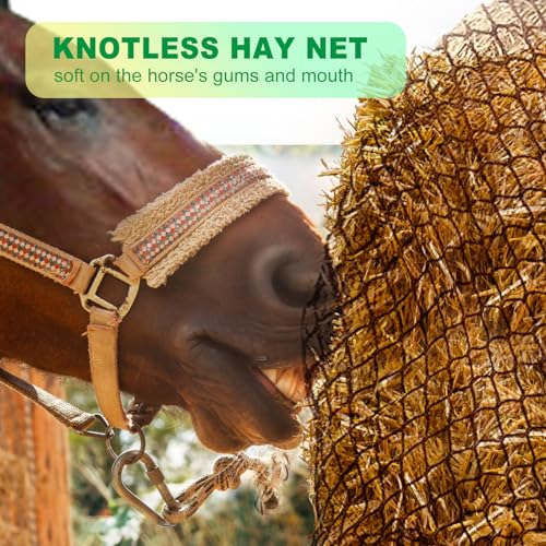 TONGMO 4x4 ft Round Bale Hay Net for Horses & Livestock - Slow Feeder Hay Nets with 2 inches Hole - size: 4×4 ft