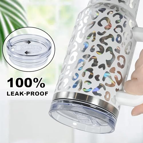 40 oz Tumbler with Handle and Straw, 100% Leak-Proof Travel Mug, Stainless Steel Double Wall Vacuum Insulated Coffee Cup Keeps Cold For 34 Hours, Dishwasher Safe, Black Leopard - color: Black Leopard