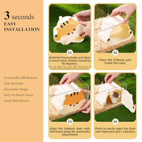 Magnetic Hamster Hideout with Open Lid & Crystal Cooling Pad Set, Visible Hamster House, Summer Cooling Ice Bed, Small Animal Houses & Habitats, Hamster Cage Accessories for Dwarf Mice Rat (Gray) - color: Gray