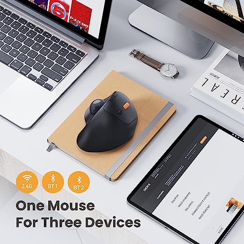 ProtoArc EM04 Wireless Trackball Mouse, Bluetooth Trackball Mouse | Thumb-control design reduces wrist fatigue, connect 3 devices via Bluetooth/2.4G USB-A, 500mAh rechargeable battery