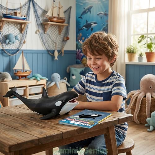 Gemini&Genius Shark Killer Whale Figure Sea Animal Orca Blackfish Toy | Soft Rubber Ocean Shark - 16 Inches Length - Great for Kids Bath Swimming, Beach Toys, Perfect Cake Toppers - color: Killer Whale