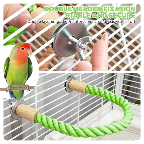 3PCS Bird Rope Perch for Parrots, Bird Cage Climbing Rope Toys Accessories,Bendable Climbing,Perch Swing,Stand Climbing Stand Toy for Cockatiels, Lovebirds, Budgies, Parakeets(11.8" 31.5" 55.1") - color: Green