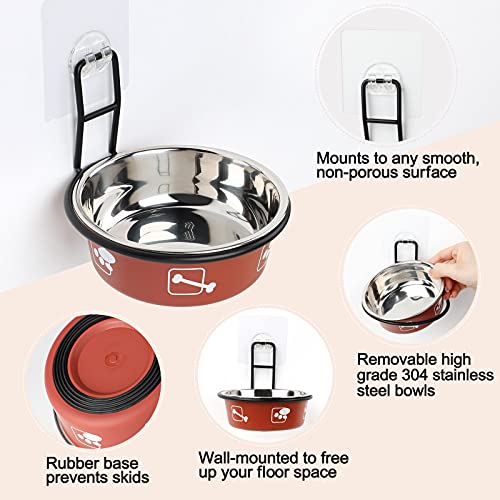 Torlam Elevated Pet Bowls, Wall Mounted Cat Food Dish, Raised Cat Food and Water Bowls, Stainless Steel Elevated Pet Bowls with Stand, Nonslip No Spill Pet Feeding Bowls (2 Packs) (Red) - color: Red