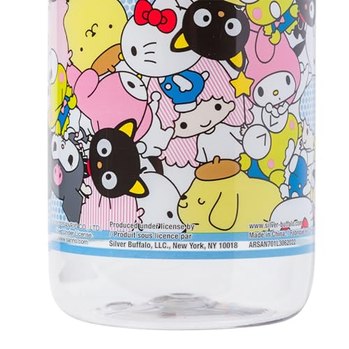 Silver Buffalo Sanrio Hello Kitty and Friends, Water Bottle, 28oz | Keroppi, My Melody, Pochacco, Kuromi, Little Twin Stars, Includes Screw-On Lid, Badtz-Maru, Chococat, Pompompurin - color: Sanrio Character Bunch, size: 28 Ounces