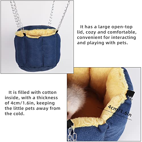 Sugar Glider Pouch, Rat Hanging Bed, Chipmunks Warm Bed, Rat Cage Accessories, Small Pet Animals Bed Dutch Pig Hamster Nest, Syrian Hamster Habitat Mini House, Play and Sleeping (Blue) - color: Blue