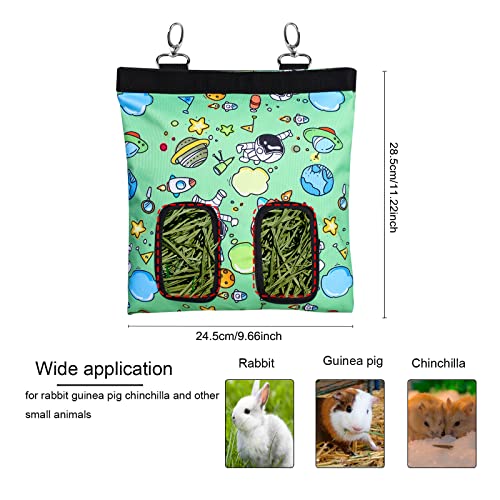 Rabbit Hay Feeder Bag Hanging Hay Rack (Pattern Green, 2 Windows) | Guinea Pigs Manger Holder Dispenser Small Animal Feeder Storage Pouch for Bunny Chinchilla Hamster - color: Pattern Green