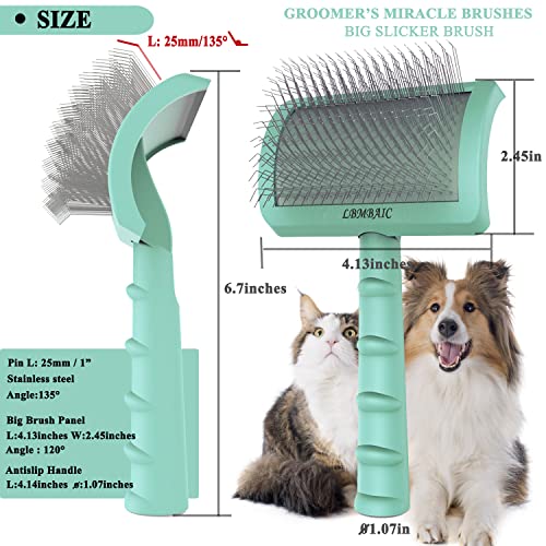 Dog Slicker Bursh for Goldendoodles Toy Poodles Fluff Shedding. | Soft Bristles,Curved Brushes for Dogs Cats,Thick Long Curly Hair Fluffy Matted Hair,Remove Tangles,Mats,Knots,Loose Fur.25mm. - color: green