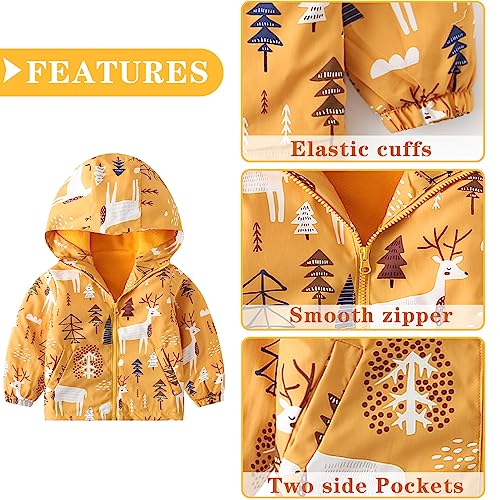 Happy Cherry Toddler Boy Girl Fleece Lined Jackets Waterproof Hooded Windbreaker Coat for Winter Fall 2023 - color: Thick Yellow Moose, size: 2-3T