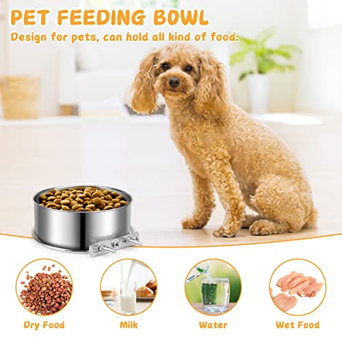 Small Dog Bowls, ShineMe 2 Pack Stainless Steel Pet Bowls Easily Affixes to Crate, Cage or Kennel - Non Spill Food & Water Bowls for Cat, Puppy, Birds, Guinea Pigs, Rabbit (4.7 x 2.1” & 3.9 x 1.9”) - color: Silver, size: S (4.7x2.1” & 3.9x1.9”)