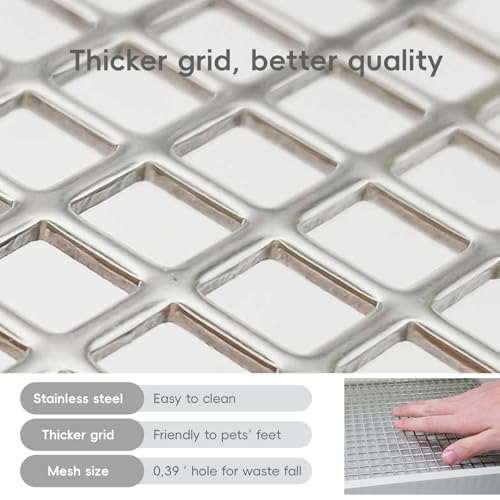 Large Rabbit Litter Box with Widened Stainless Steel Grid, Easy to Clean Guinea Pig Bunny Litter Box for Guinea Pigs Cages,High Back Wall for Small Animals（15×11.2×5.9 in