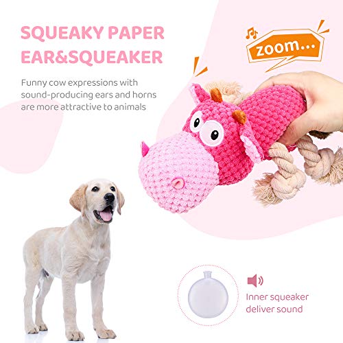 IOKHEIRA Indestructible Dog Squeaky Toys for Large Aggressive Chewers, Stuffed Animals with Cotton Material and Crinkle Paper, Durable Chewing Toys - color: Shocking Pink