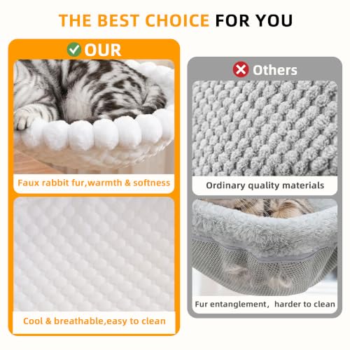 Cat Desk Bed - 2-in-1 Cat Hammock for Desk with Cooling Ice Silk & Premium Faux Rabbit Fur, 180° Foldable Space-Saving Cat Bed, Heavy Duty Anti-Tilting Clamp Holds Up to 40 lbs, Washable & Reversible