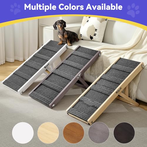 Pawaboo 2026 Upgraded Small Dog Ramp for Couch Foldable, 5 Ajustable Height | Height from 9.8" to 20.5", Portable Stable Pet Steps with Non-Slip Pad, Pet Ramps Use for Sofa Couch Stairs, Wood - color: Grey Purple, size: 80×30cm-for couch