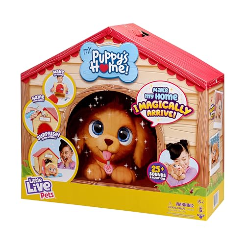 Little Live Pets My Puppy's Home Playset, Interactive Play Dog with Building Dog House Toys, Puppy Plush Toy with 25+ Sounds for Kids of Ages 5+ | 25+ sounds, surprise reveal puppy, customizable name-plate; interactive pet toy for kids ages 5+ - style: Pu