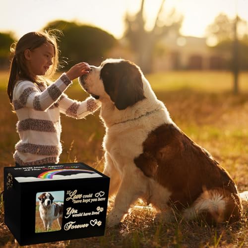 Solid Wood Large Dog Urn for Ashes,Pet Memorial Rainbow Bridge Urn | Pet Urns for Dogs or Cats Ashes Keepsake，Cremation Box with Photo Frame&Black Flannel as Lining,Loss Pet Remembrance Gift - size: Large - Capacity 140 cubic inches