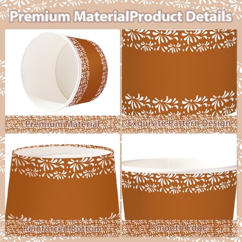 120Pcs 12oz Mexican Cielito Lindo Ice Cream Cups for Hot or Cold Food | De Barro Mexicanos Dessert Bowls Disposable Snack Cups for Mexico Fiesta Cinco De Mayo Baby Shower Wedding Bday Party Favor - style: Brown Dessert Cup