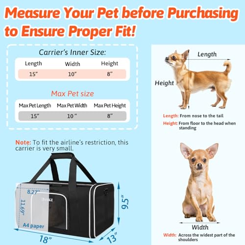 Small Pet Carrier 18"x13"x9.5" with Wheels Airline Approved, Black | for Southwest Airlines, Lockable Safety Zippers and Anti-Scratch Mesh, Pets Under 10 lbs - color: Black and Wheeled, size: 18.0"L x 13.0"W x 9.5"H
