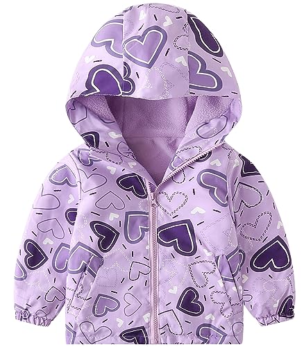 Happy Cherry Toddler Boy Girl Fleece Lined Jackets Waterproof Hooded Windbreaker Coat for Winter Fall 2023 - color: Thick Purple, size: 5T