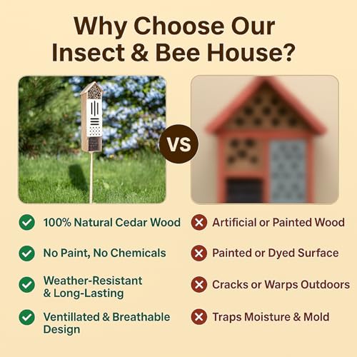 Wooden Insect House, Insect Hotel for Bugs, Bees, Butterflys, Ladybirds, Natural Beneficial Insect Habitat for Garden and Yard