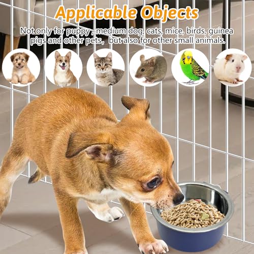 Hamiledyi Crate Dog Bowl Cat 2 Pcs Removable Stainless Steel Hanging No Spill Pet Bowl for Kennels Durable Detachable Design Fits Small Medium Dog Cages (Dark Blue - color: Dark Blue