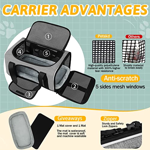 Small Pet Carrier 17" L x 11" W x 9.5" H Airline Approved, Grey | for Alaska Airlines, Lockable Safety Zippers and Anti-Scratch Mesh, Pets Under 10 lbs - color: Grey, size: 17.0"L x 11.0"W x 9.5"H