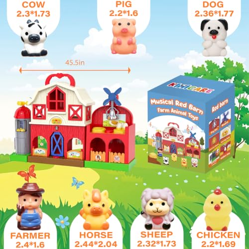 Farm Animal Barn Toys for Toddlers 1-3, Red Barn Play Farm Set with Animals Sounds Toy, Musical Interactive Preschool Montessori Learning Farm Toys for Kids, Christmas Birthday Gift for Boy Girl - style: Barn Toys
