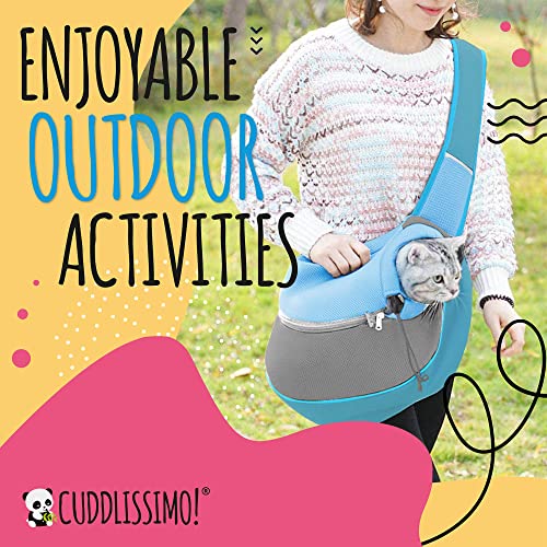 Cuddlissimo Small Dog Sling Carrier, Pet Cat Sling, Puppy Pouch - Blue-S | Teacup & toy breeds under 6 lbs, Yorkie, Chihuahua, kitten, wearable purse-style shoulder bag, hands-free chest carrying - color: Baby Blue