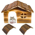 Hamiledyi Hamster Hideout Wooden Hamster House and Bridge with Windows Habitats Decor for Rat Gerbils Mice Playing Hiding