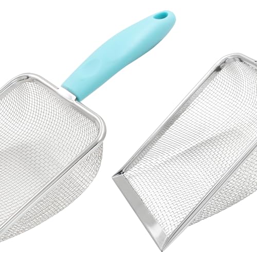 Hordion Cat Litter Scoop Stainless Steel Mesh Scooper, 2mm Mesh, Cyan | Non-Stick Coated Metal Litter Shovel Fine Sand Litter Scooper for Litter Box Kitten Pooper Lifter, - color: Cyan