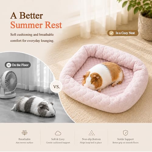 Small Animal Cooling Bed, Ice Silk Summer Pet Bed with Raised Pillow Edges, Non Slip Sleeping Mat for Guinea Pigs, Hamsters, Rabbits and Other Small Pets - color: Pink