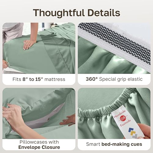 California Design Den 100% Egyptian Cotton Full Size Sheet Sets, Mint Green | Backed by Good Housekeeping Seal, Light & Airy Soft Sateen, 15" Deep Pocket, All-Around Elastic, Durable, Easy Care 4pc Set - color: Mint Green, size: Full