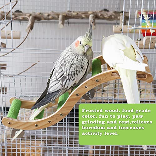 Bird Ladder Bridge, Wooden Pet Parrot Hamster Climbing Ladder Toys, Pet Bird Cage Accessories, Wood Climbing Ladder Perch for Bird Parrot Hamster Squirrel Sugar Gliders Parakeets Cockatiels(S Shape) - color: Green