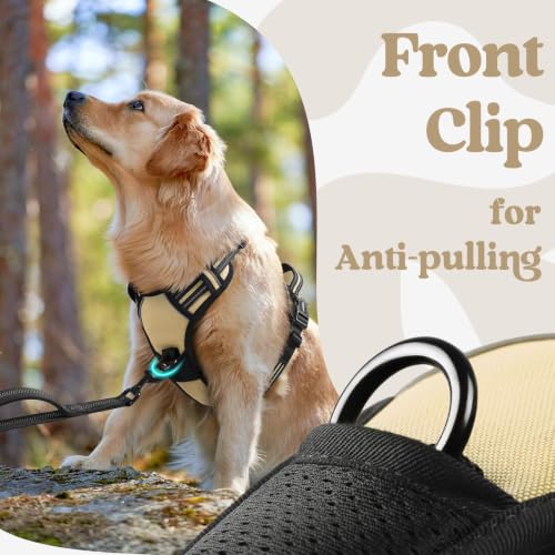rabbitgoo Dog Harness Small Sized, Updated Easy On & Off with 3 Buckles | No Pull No Choke, Walking with 2 Clips and Handle, Adjustable Soft Reflective, Beige, Small - color: Beige, size: Small