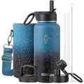 Coolflask 32 oz Water Bottle Insulated with Straw & 3 Leakproof Lids | Water Flask Stainless Steel Triple-Wall Vacuum,Cold 48+h, Dishwasher Safe,Wide Mouth,BPA-Free,Carrier Bag,for Gym,Hiking - color: Turquoise, size: 32 Ounces