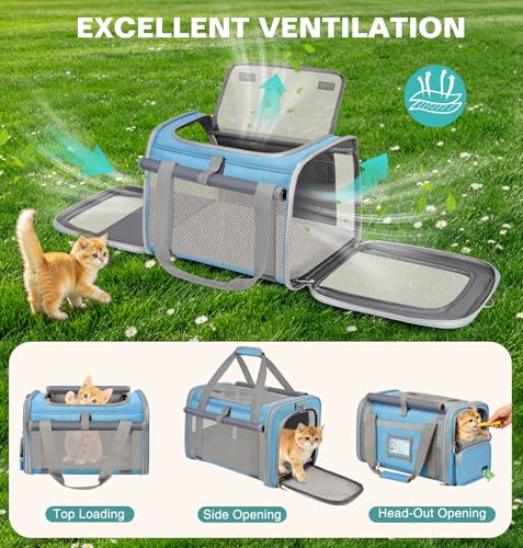 Cat Carrier Top Load, Privacy Curtains Soft Pet Travel Bag Airline Approved | Collapsible Soft-Sided Cat/Dog/Pet Carrier for Small Cats Dogs Puppy Under 16 lb, Washable Kitten Mesh Cage (16.9x10.8x10.8) - color: Sky Blue