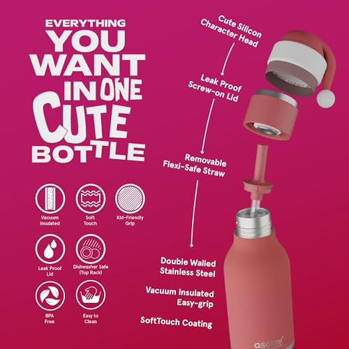 asobu Bestie Water Bottle, Cute Collectible Character, Leak Proof, BPA Free | 16 oz, Stays Cold 24 Hours, Double Wall Vacuum Insulation, Food Grade Stainless Steel, Spill Resistant, Great Gift Idea - color: SANTA