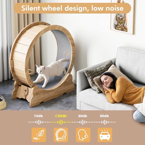 Mondeer 38'' Cat Wheel with Carpet Track and Teaser, Natural Wood | Cat Exercise Wheel, 38'' Treadmill with Carpeted Runway, Removable Carpet and Teaser, for Indoor Cats Running and Walking. - color: Natural Wood, size: 38