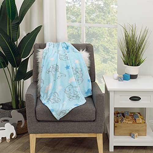 Disney Dumbo Pastel Blue, Grey & White Clouds & Stars Super Soft Baby Blanket, Light Blue, Grey, White - color: Disney Dumbo, size: 30x36 Inch (Pack of 1)